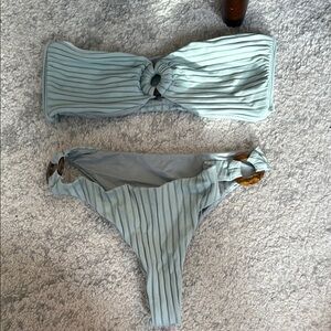 Ribbed Bandeau Bikini Set in Light Blue